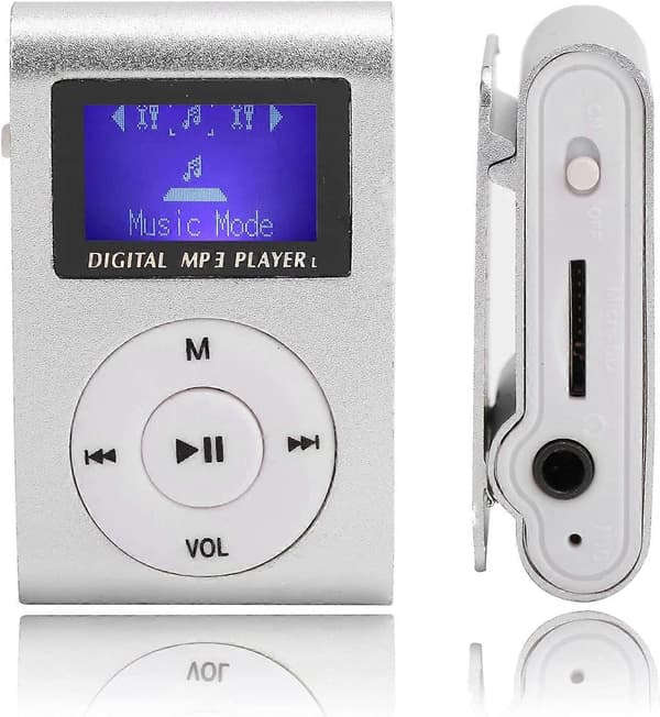 Bärbar Mini MP3-musikspelare, LCD-skärm Sport Back Clip MP3-spelare Stöder Minneskort (Silver)