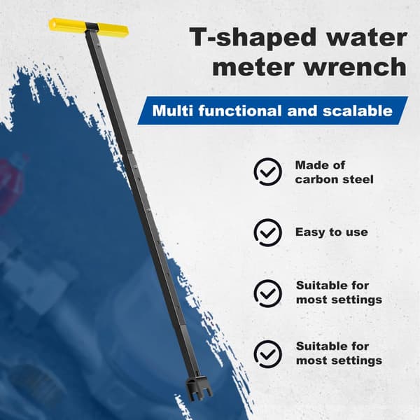 Adjustable Carbon Steel T-Handle Water Meter Key Shut-Off Tool Utility Wrench for Meter Valve Access Yellow