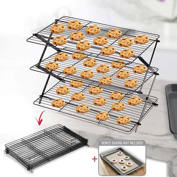 Three-Tier Cake Rack Cooling Rack - Foldable Stainless Steel Baking Rack for Cakes, Cookies, and Bread 1249