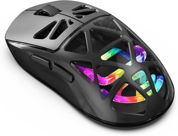 M7 Lightweight Gaming Mouse 2.4G BT Wired 3-Mode Connection Transparent Hollow Rechargeable Computer Mouse with LED Lights for PC and Laptop