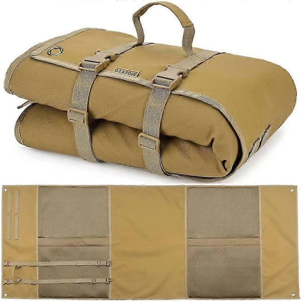 Ekstra Stor Foldbar Skydeunderlag med Polstring til Liggende Skydning, Med MOLLE-vævsystem og To Tilbehørslommer, Tan MOLLE-stil