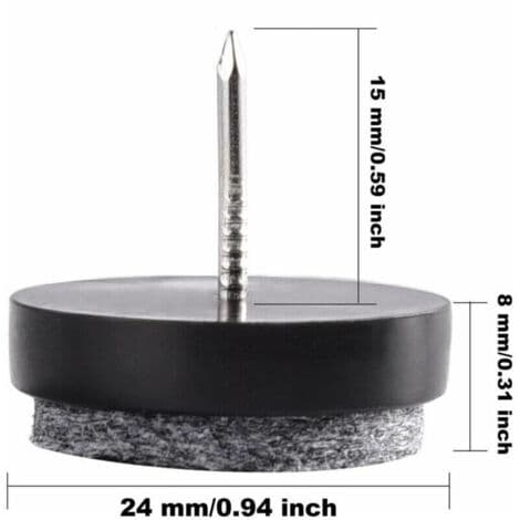 50 sømbare møbeldupper, 24 mm - Filtpuder til beskyttelse af møbelben - Sort