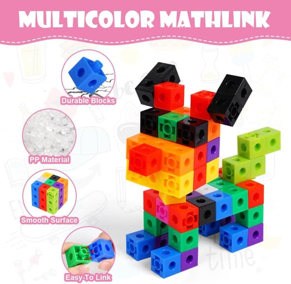 100 Interlocking Math Cubes with 10 Colors, 2cm Counting Blocks