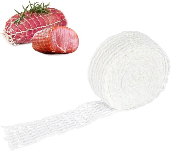 5m Meat Net on a Roll - Elastic Roasting Net, Sausage Net, Kitchen Twine - for Cooking, Smoking, Hanging Meat - White