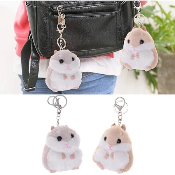 2 Pcs Animal Keychains Plush Keychain Funny Hamster Keychain Soft Pendant Keyring For Car Key Bag