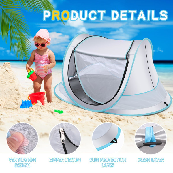 Bärbar Pop Up Baby Strandtält, UV 50+ Skydd Lätt Baby Solskydd Tält Utomhus Solskydd för Strand, Uteplats, Picknick Green