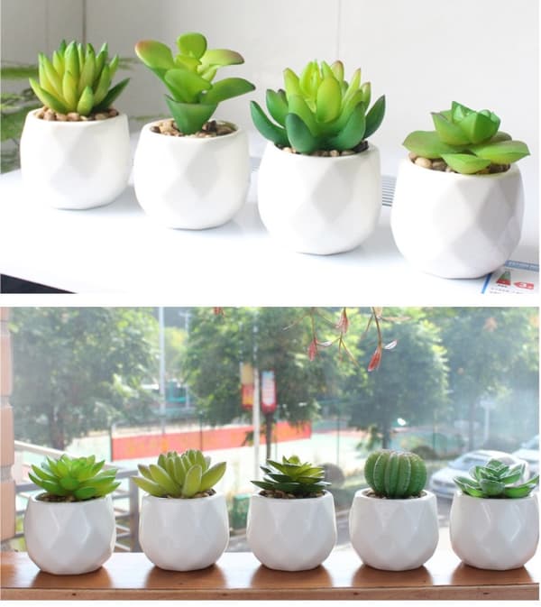 4 stk. Mini Simulerede Sukkulenter i Potter Grønne Planter Stueplanter (PAT11)