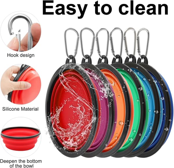 Set med 2 hopfällbara hundskålar, 1000ml/37oz med karbinhakar
