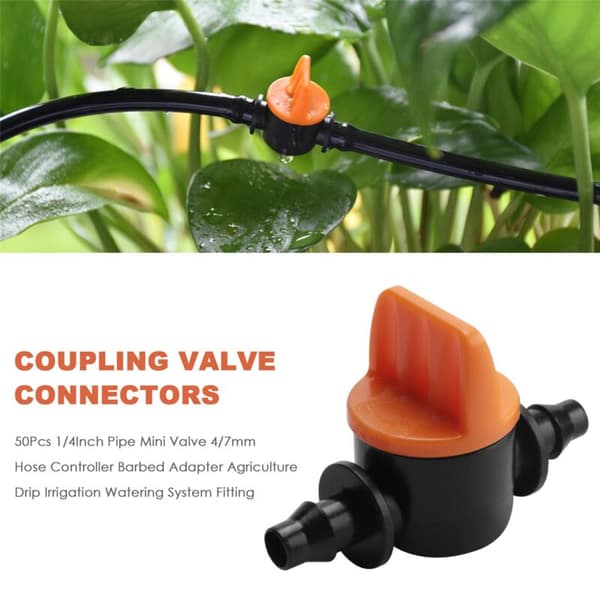 50 pcs 1/4 inch Hose Mini Valve 4/7 mm Hose Guide Adapter Barbed Agricultural Drip Irrigation System Coupling