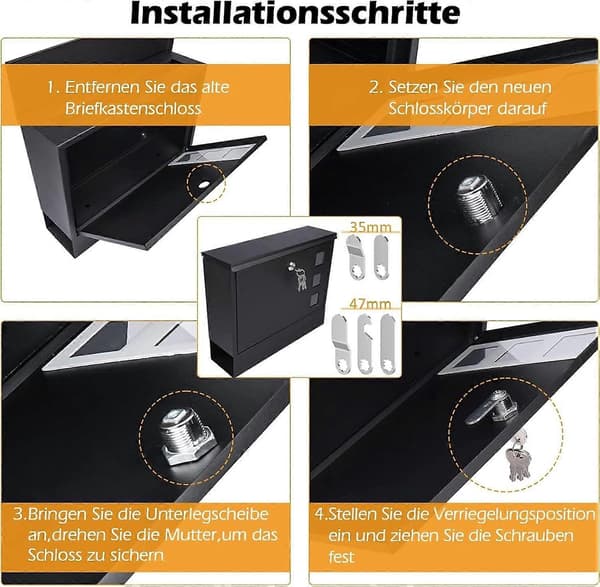 Mailbox Lock 4 Keys, Comes with 5 Different Lock Plates, 16mm Mailbox Lock, Cam Lock for Mailboxes, Cabinet Doors