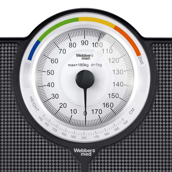 Mekanisk badevægt med BMI, 180 kg kapacitet, sort