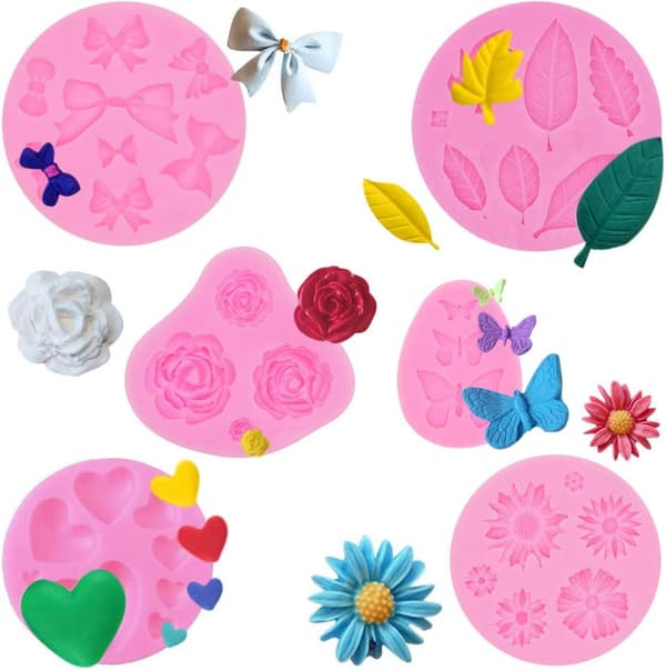 Silikone kageform Fondant Mini Blomster Bagekageværktøjer til Chokolade 6 Stykker