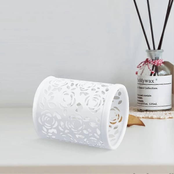 Metal Pen Holder, Rose Pattern Makeup Brush Holder, Cylinder Shaped Pen Holder