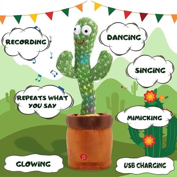 Babyleker Snakker Dansende kaktus med lys og musikk, 120 sanger plysjleker for barn, bursdagsgaver til jenter, gutter