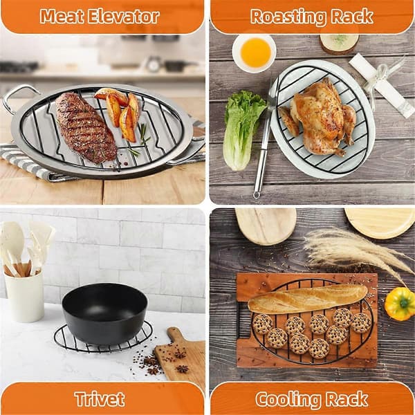 2-pack Oval Roasting Rack - 30 cm Black Cooling Rack with Integrated Feet, Nonstick - for Roasting Pan, Perfect for Basting