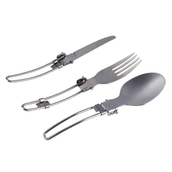 Bærbart foldbart bestiksæt i rustfrit stål til camping og picnic, med kniv, gaffel, ske og taske