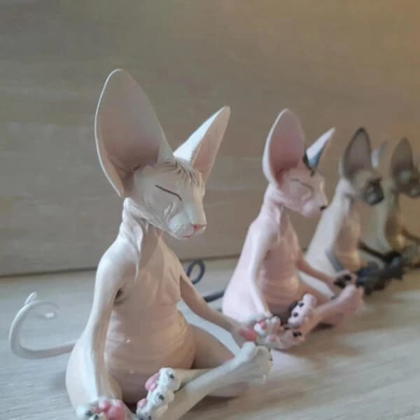 Sett med 4 Mediterende Katt Samlefigurer Håndlagde Dekorative Leker