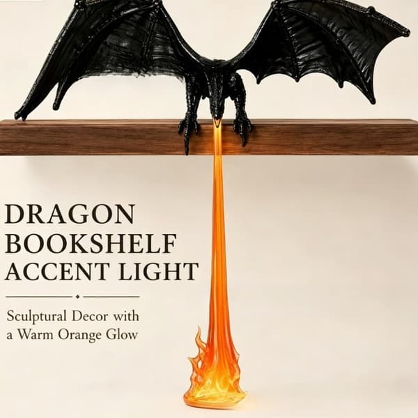 Dragon Bookshelf Corner Light, 3D Printed Fire-Breathing Bookshelf, Gold + Blue Gold + Blue
