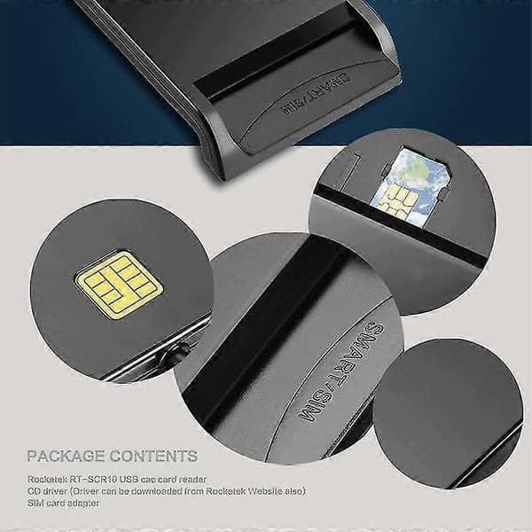 ROCKETEK SCR1 USB 2.0 Smartkortleser ID SIM Bankkortadapter