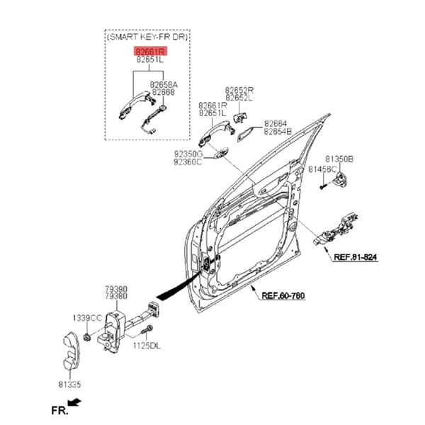 82661-C5710 Right Inductive Exterior Door Handle with Button Cover for Sorento 2015-2018 Chrome Lock Assy