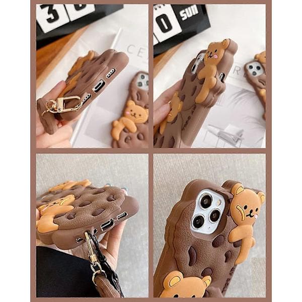 3D Cookie Bear Silikonskal iPhone 12 Pro Mjukt Stötsäkert Fodral med Nyckelring