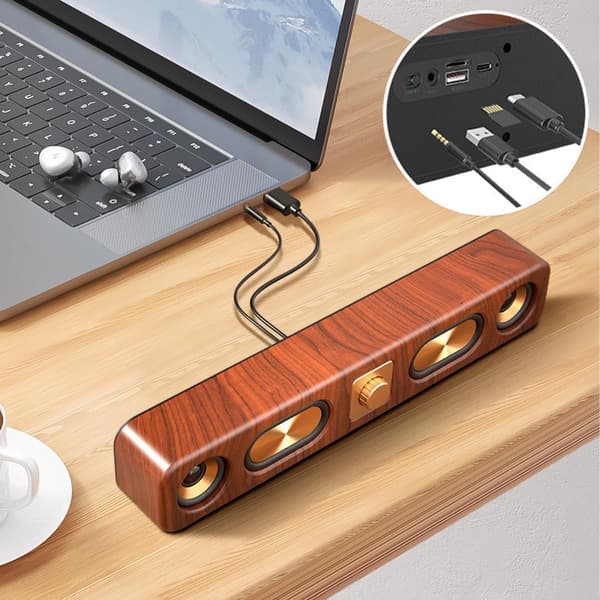 Retro Trækornsfarvet 10W Stereo USB Soundbar til Computer, Smartphone og Laptop