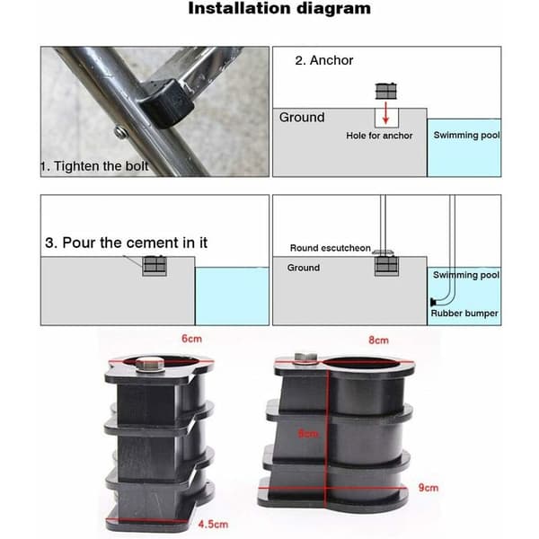 Replacement kit for pool ladder – 2 bolts 7.5 cm – rubber bumper 5.7 cm – compatible anchor 4.8 cm – round escutcheon 1.2 cm