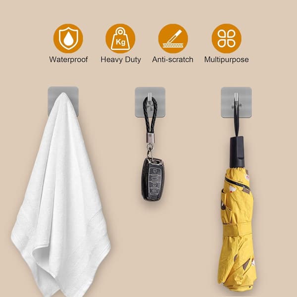 Huiselijkgoed Wall Hooks - 5*5*3 cm - Silver - 4-piece set - Self-adhesive, waterproof, suitable for shower, bathroom, kitchen & office