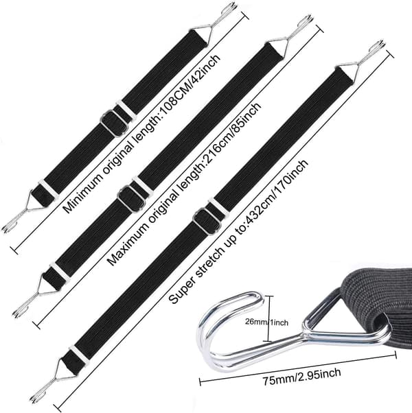 Elastiske snore med krog, 2 m elastisk snor med krog (4-pak)