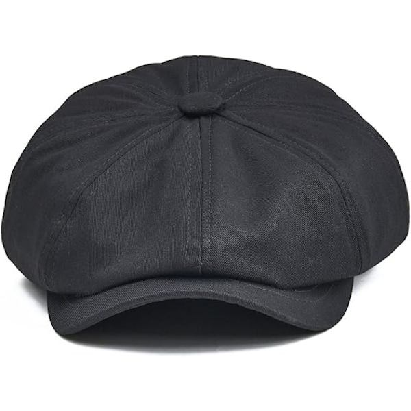 Bomulds Flat Cap til Mænd Gatsby Ivy Golf Cabbie Sort Hat