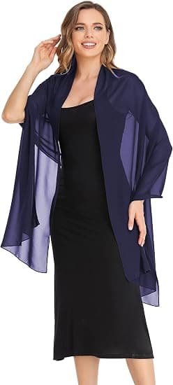 Marineblå Aftensjal og Sjal Let Chiffon Elegant Blød Silke