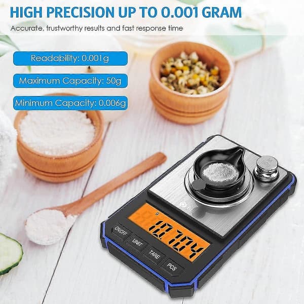 Precision Scale, 50g/0.001g, 0.001g Precision Scale, Portable Digital Scale with LCD Display with 50