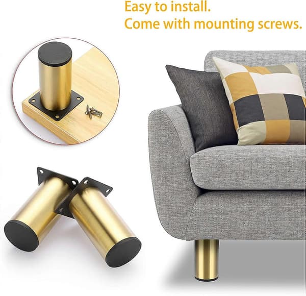 Møbelben 4 stk 10 cm rustfritt stål gull rund justerbar for stoler bord skap sofa