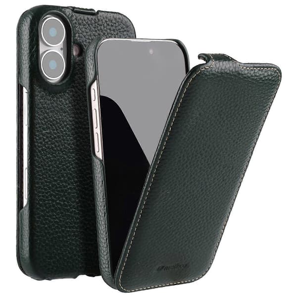 MELKCO Magnetiskt Fodral för iPhone 16 Vertikalt Flip Äkta Läder + PC - Grön Multicolor Green