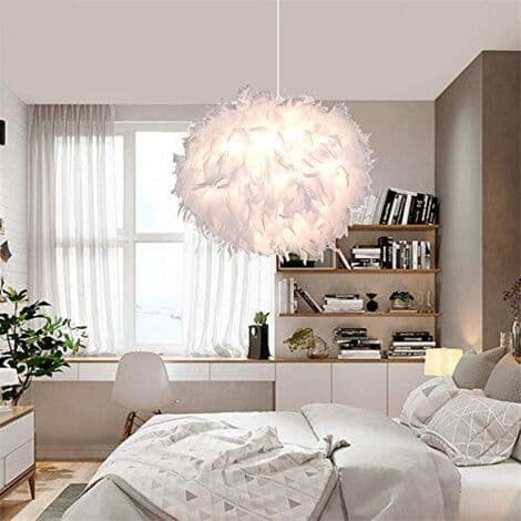 30 cm loftlampe, hvid fjerlysekrone, pendel til soveværelse