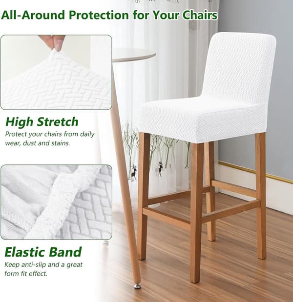 Washable Chair Covers 4-Piece Set with Backrest Removable White for Home Dining Bar Stool Compatible with Kitchen Bars Hotels
