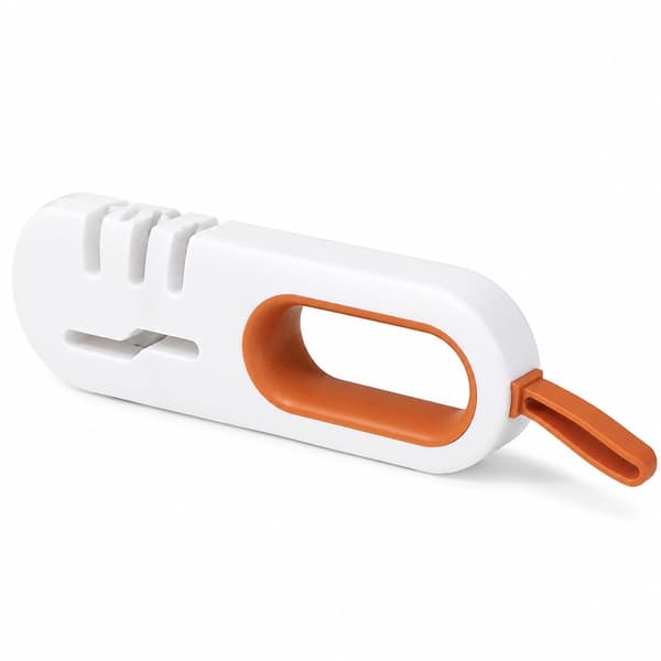 Kitchen Knife Sharpener, Handheld Scissor Sharpening Device, Quick Portable, Hanging Design, White Orange