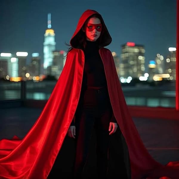 Rød Halloween-kappe Unisex Vendbar med Hætte Vampyrkappe Kostume