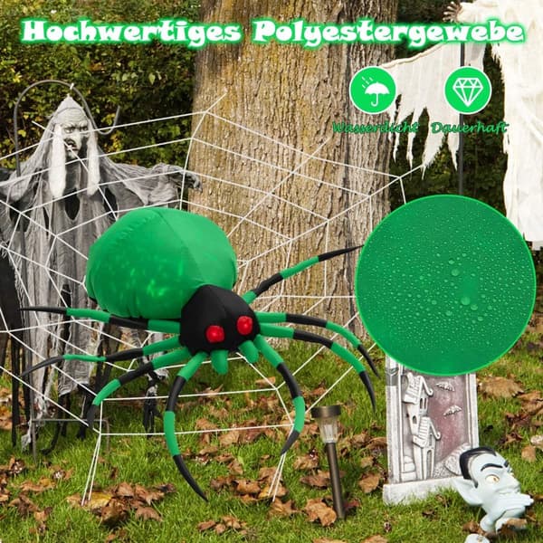 Oppblåsbar Halloween-edderkopp med spindelvev og roterende LED-lys