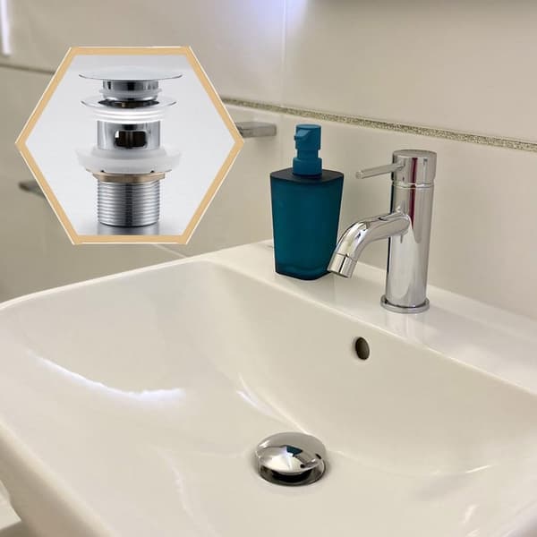 Sink drain with overflow, drain plug, pop-up drain, universal drain for washbasins and sinks (silver)