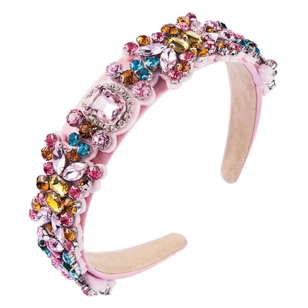 Bredt pannebånd med krystall-rhinestones ROSA Rosa
