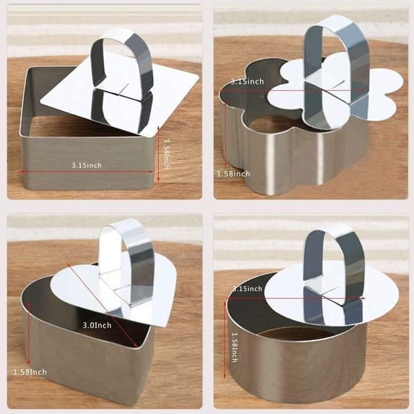 Kageforme, Præsentationscirkler, Sæt med 4 Runde Kageforme med Trykker i Højkvalitets Rustfrit Stål