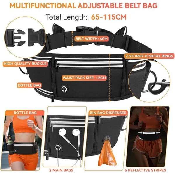 Handsfree hundkoppel, elastiskt joggingkoppel, 160-220 cm, anti-drag, reflekterande, justerbart bälte.