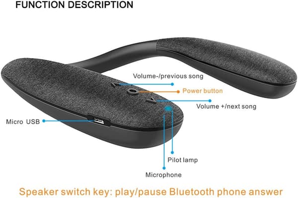 Bluetooth-højttaler til nakken, sort supplerende højttaler, bærbar lyd