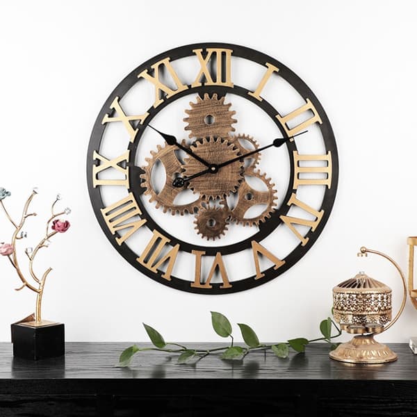 Puinen seinäkello roomalaisilla numeroilla - 58cm kulta