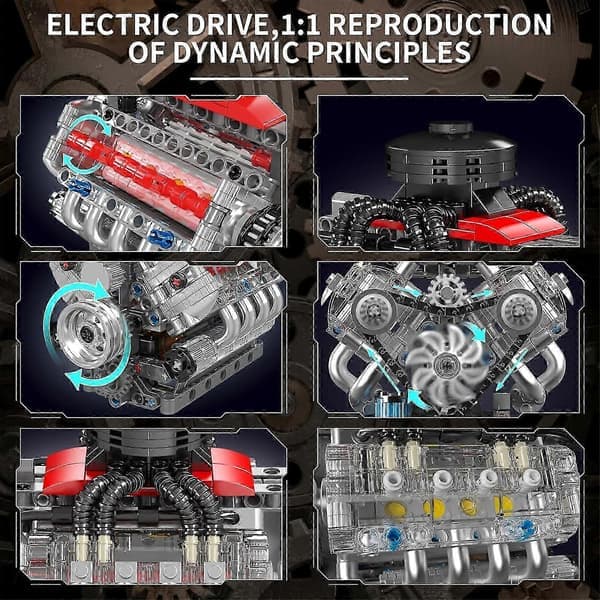 Mould King V8 Engine Building Blocks, Working V8 Engine Model Kit, Build Your Own STEM Model Engine, 8-Cylinder Car Engine