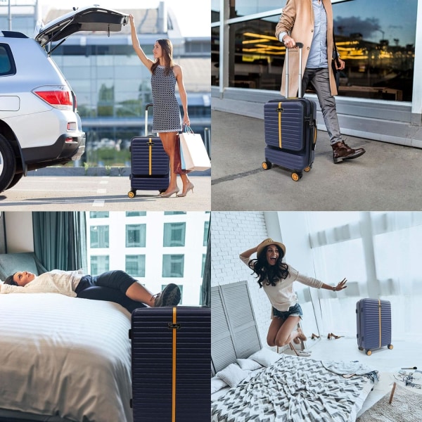 Resväska, 3 delar, hård skalvagn resväska set, expanderbara, hållbara handbagageset med TSA-lås och 4 hjul 20/24/28 tum blue
