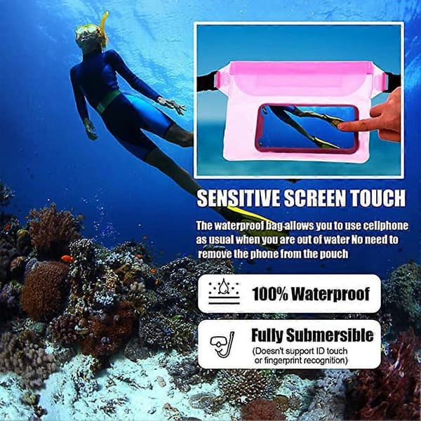 Waterproof Pouch with Waist Strap - 2 Pack Beach Accessories, Keep Phone and Valuables Safe for Boating, Swimming, Snorkeling