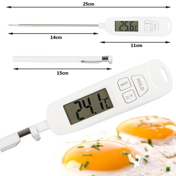 Stegetermometer | Madlavningstermometer med LCD Display hvid white