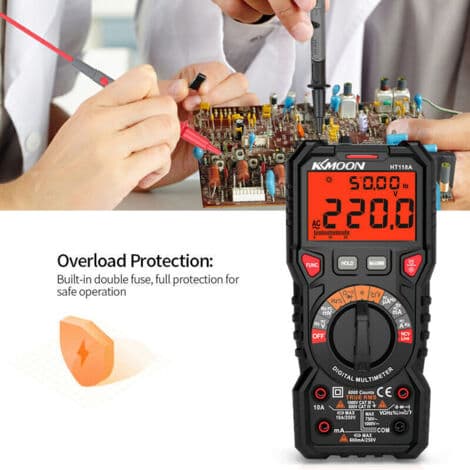 Digital bilmultimeter, TRMS 6000 tællinger (LED-terminalguide), Amperemeter, Professionel elektrisk tester, Temperatur, Kapacitans, AC/DC